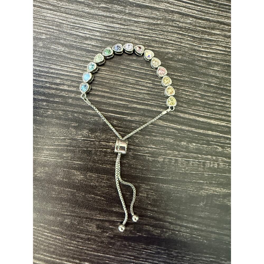 Brilliance Fine Silver Plated Multicolored Rainbow Crystal Adjustable Bracelet